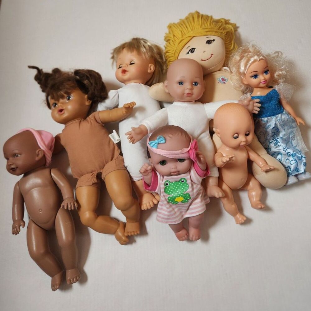 Mixed Baby Doll Lot – Assorted Dolls & Plush – As Is – Restoration / Play Set